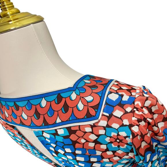 eci New York Floral V-neck Top 3/4 Sleeves Keyhole Back Stretch Y2K Blouse Med - Picture 10 of 10